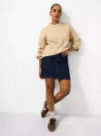 Neutral Ribbed Fisherman Crew Neck Jumper Size L