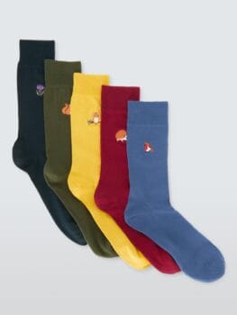 Organic Cotton Blend Embroidered Highland Socks, Pack of 5, Multi