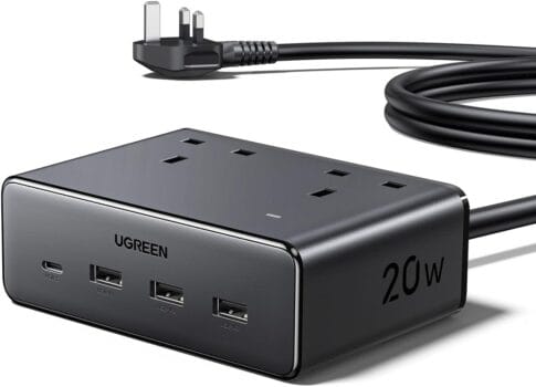 UGREEN Extension Lead with 4 USB Slots, 2 Way 2990W Max Multiple Plug with 1.5m Extension Cable