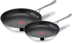 Tefal Jamie Oliver Cook's Direct Stainless Steel Non-Stick Pancake Frying Pan Set, 20 & 28cm