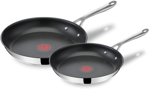 Tefal Jamie Oliver Cook's Direct Stainless Steel Non-Stick Pancake Frying Pan Set, 20 & 28cm