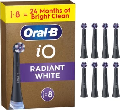 Oral-B iO Radiant White Original Electric Toothbrush Heads, Black, Pack of 8