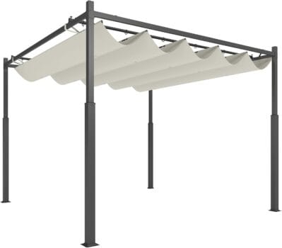Outsunny 3 x 3(m) Metal Pergola with Retractable Roof and Magnetic Fixture