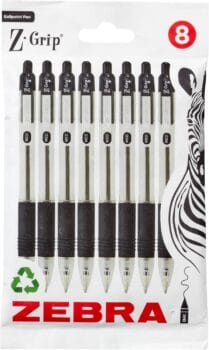 Zebra Pen Z Grip Black Ballpoint Pens with Pocket Clip 8pk