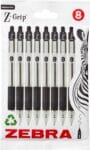Zebra Pen Z Grip Black Ballpoint Pens with Pocket Clip 8pk