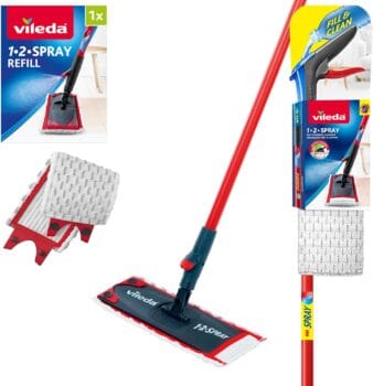 Vileda 1-2 Spray Mop, Microfibre Flat Floor Spray Mop with Extra Head Replacement
