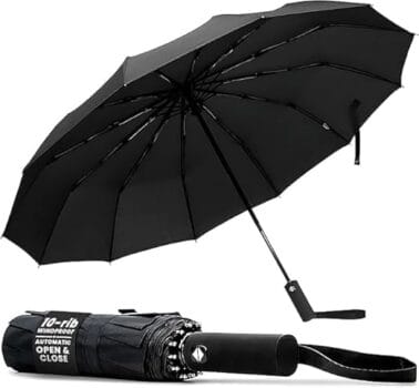 TANNESS Windproof Umbrella – 10-Rib Waterproof & Compact Umbrella with Automatic Open/Close Function
