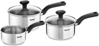 Tefal Comfort Max 3 Peice Stainless Steel Set, Durable Cookware for Healthy Cooking,