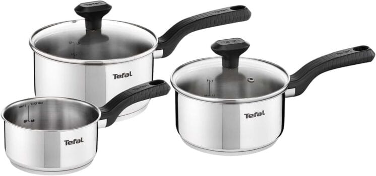 Tefal Comfort Max 3 Peice Stainless Steel Set, Durable Cookware for Healthy Cooking,