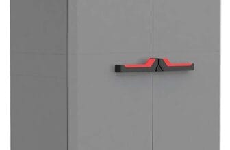 Keter Stilo High Indoor Garage Utility Multi purpose Cabinet - Grey/Black/Red