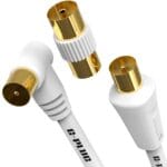 2m TV Aerial Cable with Right Angled Plug + Adapter – Coaxial RF Lead Male to Male – Gold-Plated Connector