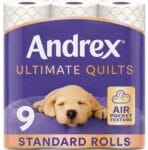 Andrex Ultimate Quilts Toilet Tissue 9 Standard Toilet Rolls, Air Pocket Technology for Soft