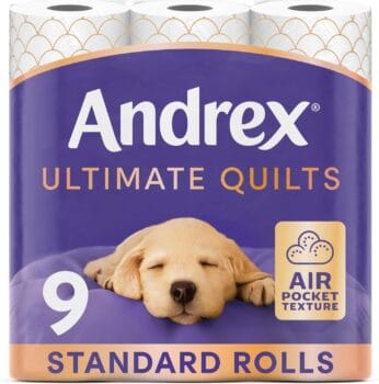 Andrex Ultimate Quilts Toilet Tissue 9 Standard Toilet Rolls, Air Pocket Technology for Soft