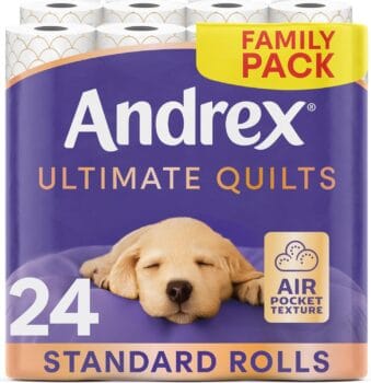 Andrex Ultimate Quilts Toilet Tissue 24 Standard Toilet Rolls, Air Pocket Technology for Soft