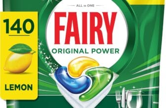 Fairy Original Power Dishwasher Tablets Lemon, 140 Capsules, 1st Time Cleaning Action with No Rewash