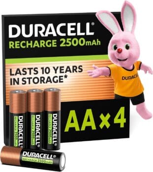 Duracell Rechargeable AA Batteries (Pack of 4), 2500 mAh NiMH
