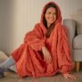 Flower Carved Oversized Fleece Hoodie, Coral