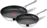 Tefal Jamie Oliver Cook’s Direct Stainless Steel Non-Stick Pancake Frying Pan Set, 20 & 28cm