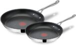 Tefal Jamie Oliver Cook’s Direct Stainless Steel Non-Stick Pancake Frying Pan Set, 20 & 28cm