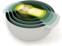 Joseph Joseph Nest 9 Plus, 9 Piece Compact Food Preparation Set with Mixing Bowls (Opal)