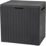 Keter City 113L Outdoor 96% recycled Small Balcony Garden Furniture Storage Box Dark Grey Wood Panel Effect
