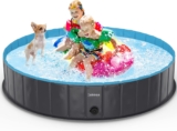Dog Paddling Pool Foldable Pet Swimming Pool, Portable Kiddie Pools for Kids Light Blue, 160 x 30 cm