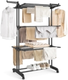 SONGMICS Large Clothes Airer, Foldable Clothes Drying Rack Laundry 4-Tier Ink Black